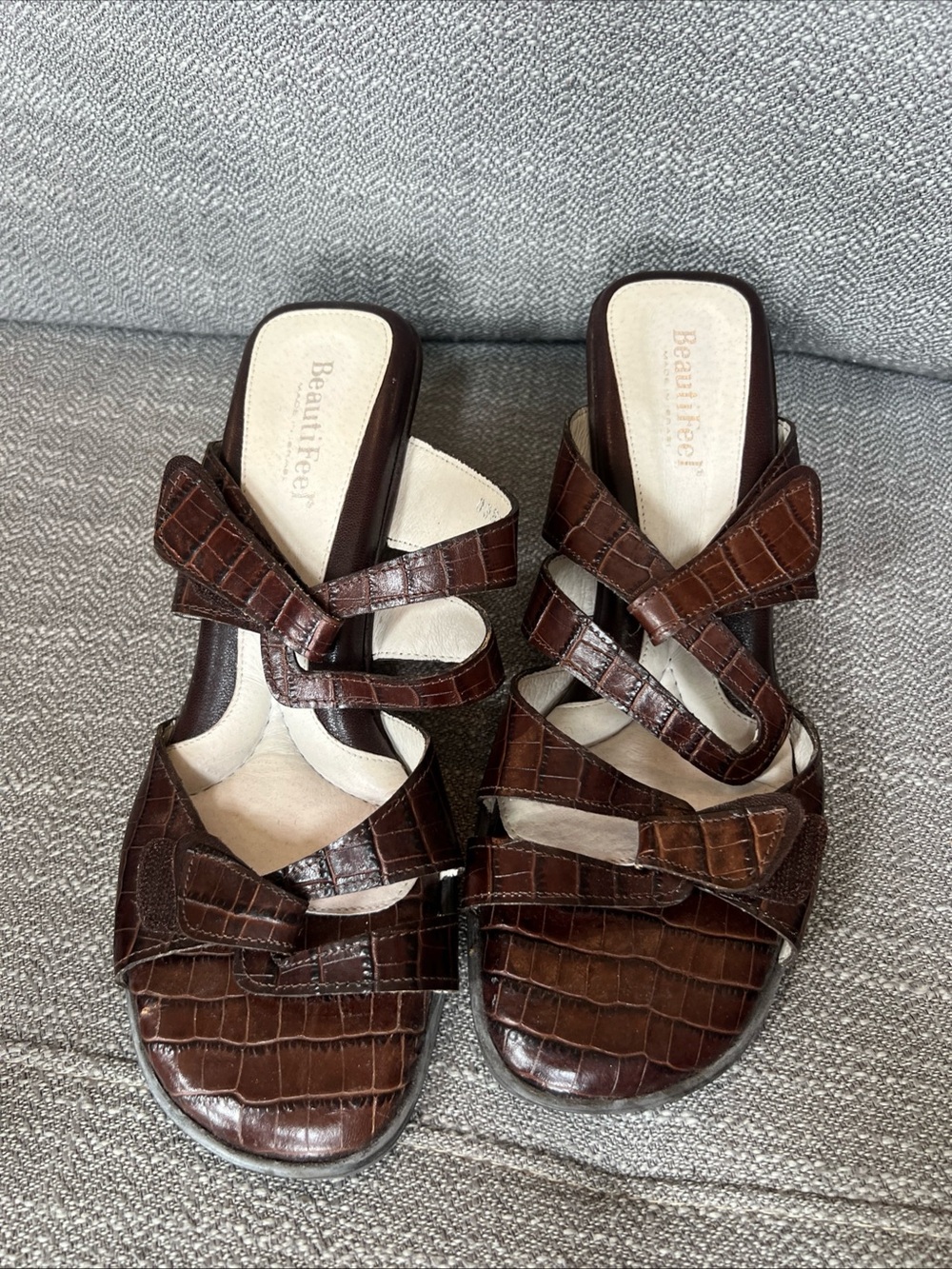 Beautifeel Brown Leather Strappy Wedge Heel Sandals Shoes Womens 39